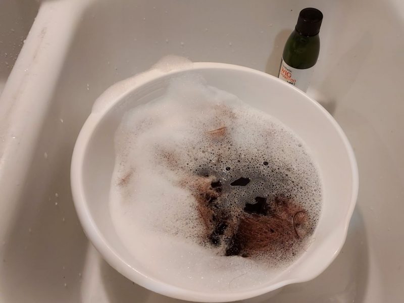 synthetic wigs are best washed in cool, soapy water